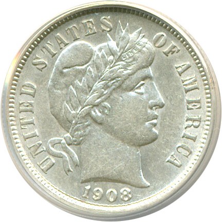 image for: 1908 10c  ANACS AU50 (FS-303, RPD)