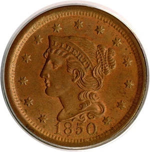 image for: 1850 1c PCGS MS65 RB