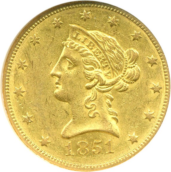 image for: 1851-O $10  NGC AU58