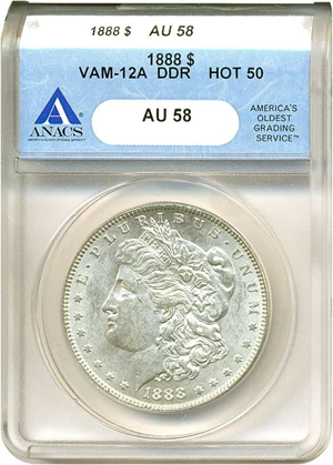 image for: Hot 50 VAM: 1888 $1 VAM 12 Doubled Reverse ANACS AU58