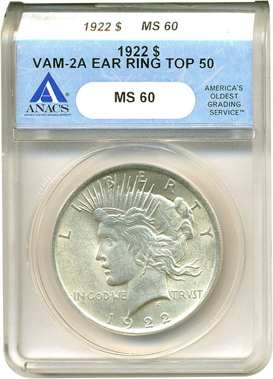 image for: Top 50 VAM: 1922 $1 VAM 2A  Earring ANACS MS60 