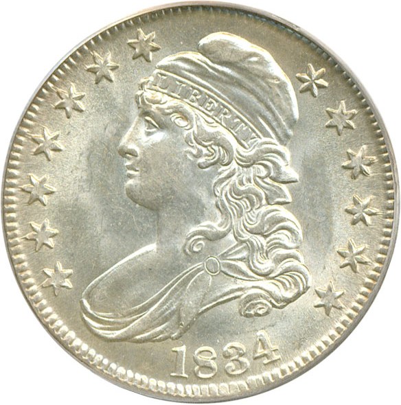 image for: 1834 50c Large Date Sm Let PCGS MS62 ex: Meyer Collection
