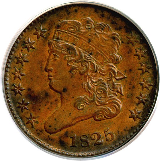 image for: 1825 1/2c  PCGS AU58 (C-2)