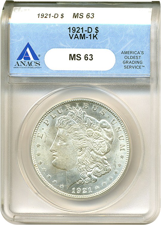 image for: 1921-D $1 VAM 1K ANACS MS63