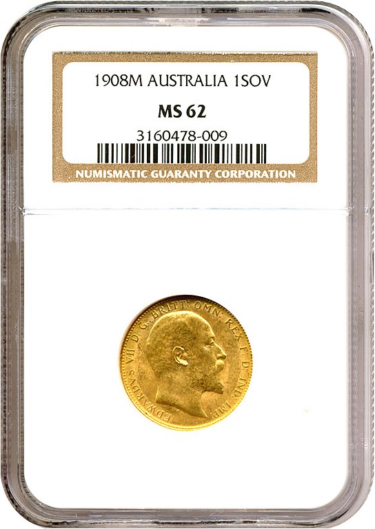 image for: Australia: 1908-M Sov (KM-15) NGC MS62
