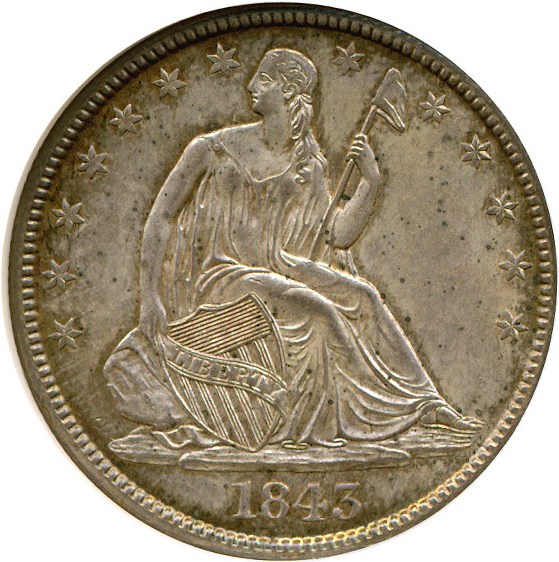 image for: 1843 50c  NGC AU58