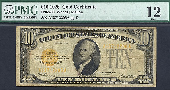 image for: Fr.2400 1928 $10 Gold Seal and Serial Numbers PMG F12  [A13712206A]
