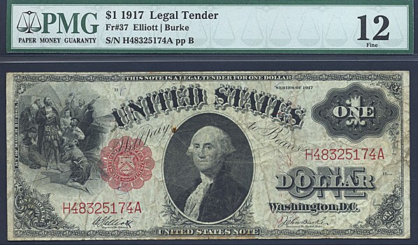 image for: Fr.37 1917 $1 Sawhorse PMG F12  [H48325174A]