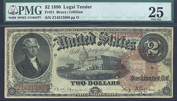 image for: Fr.51 1880 $2 Bracelet Reverse PMG VF25  [Z14212896]