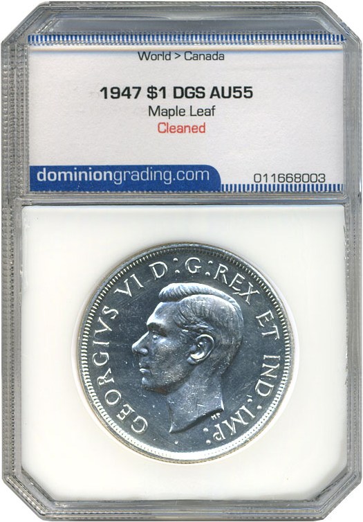 image for: Canada: 1947 $1 DGS AU55 Maple Leaf (Cleaned)