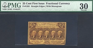 image for: Fractional Currency: Fr.1281 25-Cent Five stamps obverse PMG VF30