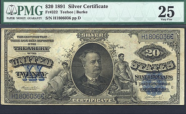 image for: Fr.322 1891 $20  PMG VF25  [H1806036]