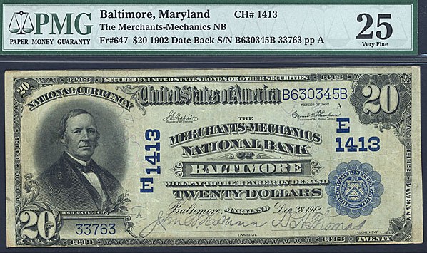 image for: Fr.647 1902 $20 Third Charter Period, 2nd Issue, Date Back PMG VF25 #1413 Maryland [33763]