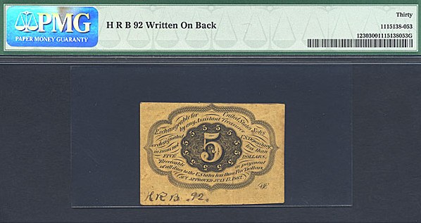 image for: Fractional Currency: Fr.1230  5-Cent Jefferson postage stamp obverse. PMG VF30 