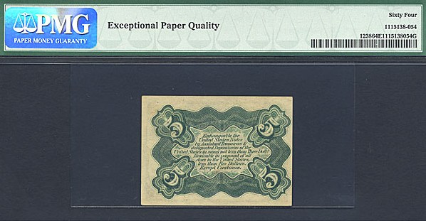 image for: Fractional Currency: Fr.1238  5-Cent Head of Spencer Clark. PMG Choice CU64 EPQ