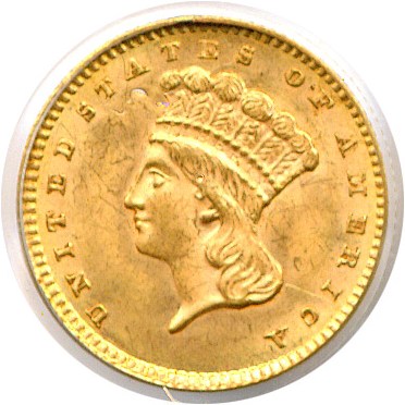 image for: 1859 G$1  PCGS MS63 