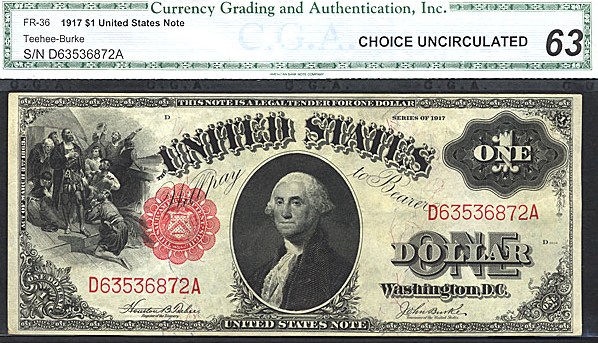 image for: Fr.36 1917 $1 Sawhorse CGA Choice CU63  [D63536872A]