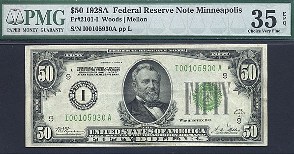 image for: Fr.2101I 1928A $50  PMG VF35 EPQ [I00105930A]