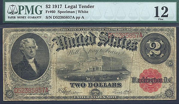 image for: Fr.60 1917 $2 Bracelet Reverse PMG F12  [D52385857A]