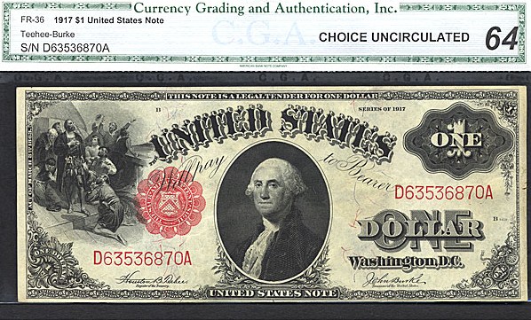image for: Fr.36 1917 $1 Sawhorse CGA Choice CU64  [D63536870A]