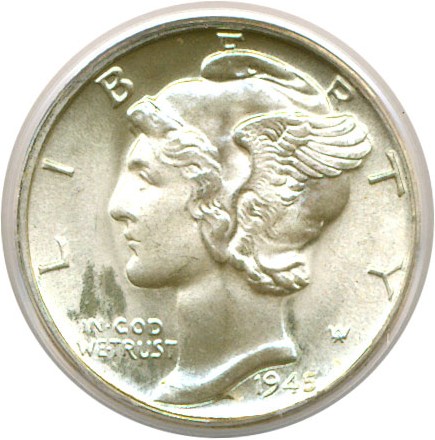 image for: 1945 10c  PCGS MS66 (OGH-partial bands)