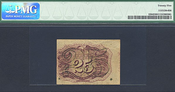 image for: Fractional Currency: Fr.1284  25-Cent Head of George Washington in bronze oval frame. PMG VF25  