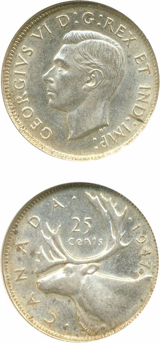 image for: Canada: 1947 25C Maple Leaf NGC AU58 