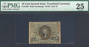 image for: Fractional Currency: Fr.1246 10-Cent Head of George Washington in bronze oval frame. PMG VF25