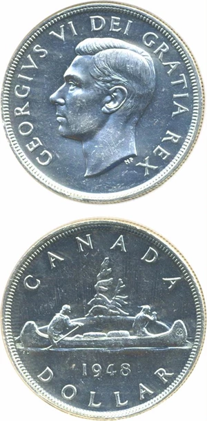 image for: Canada: 1948 $1 DGS AU55 (Lightly Cleaned)