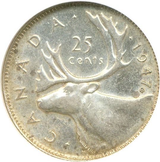 image for: Canada: 1947 25C Maple Leaf NGC AU58 