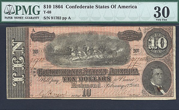 image for: Fr.T68 1864 $10 CSA PMG VF30  [91702]