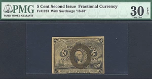 image for: Fractional Currency: Fr.1233 5-Cent Head of George Washington in bronze oval frame. PMG VF30 EPQ