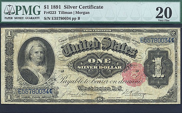 image for: Fr.223 1891 $1 Martha PMG VF20  [E55780034]