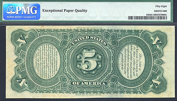 image for: Fr.64 1869 $5 Woodchopper PMG AU58 EPQ  [K3919916]