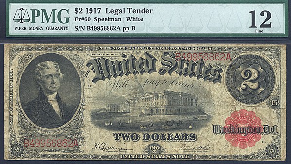 image for: Fr.60 1917 $2 Bracelet Reverse PMG F12  [B49956862A]