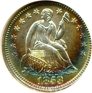 image for: 1853 H10c No Arrows NGC MS63 *Color*