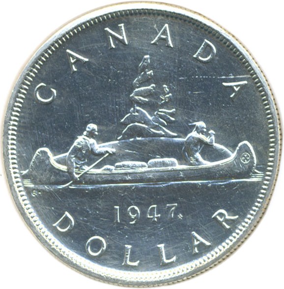 image for: Canada: 1947 $1 DGS AU55 Maple Leaf (Cleaned)