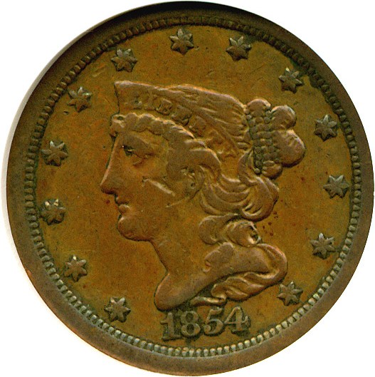image for: 1854 1/2c  ANACS VF30 Details (Cleaned)
