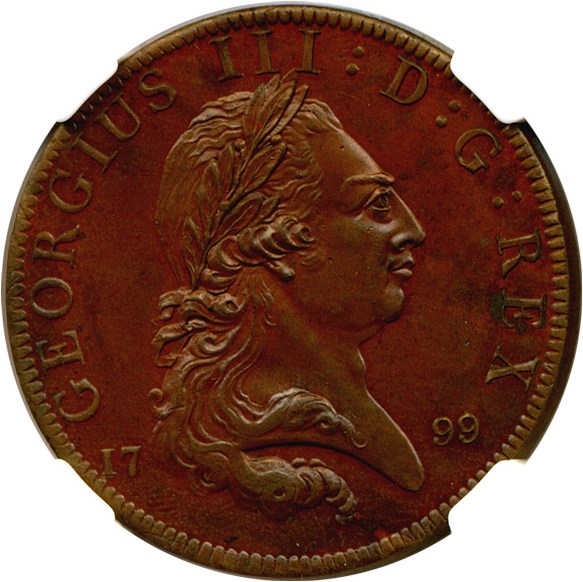 image for: GB Token: 1799 Penny George III Copper Union - Jean Pierre Droz Issue NGC Proof 63 BN