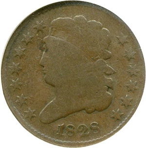 image for: 1828 1/2c 13 Stars ANACS Good-4 Details (Corroded)