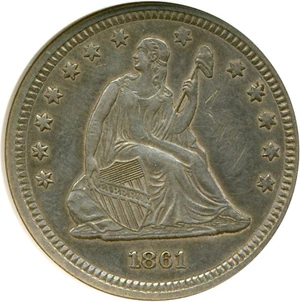image for: 1861 25c ANACS AU53 Details (Graffiti)