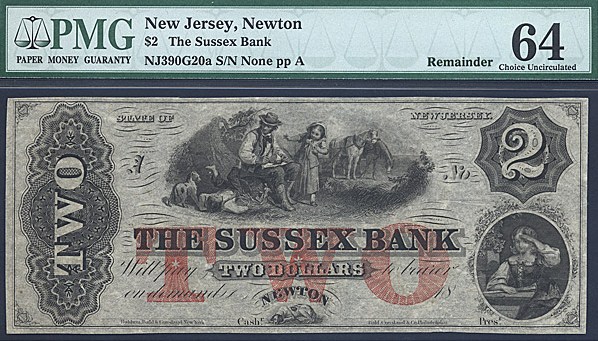 New Jersey Sussex Bank, Newton, NJ $2 Bank Note (Fr. 390G)