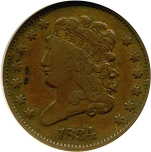image for: 1834 1/2c ANACS VF20 Details (Scratched, Cleaned)