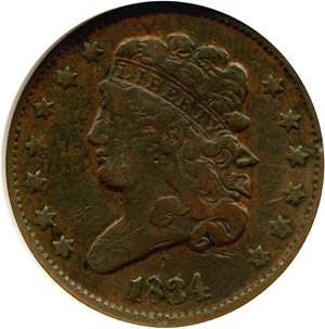 image for: 1834 1/2c ANACS VF20 Details (Scratched, Cleaned)
