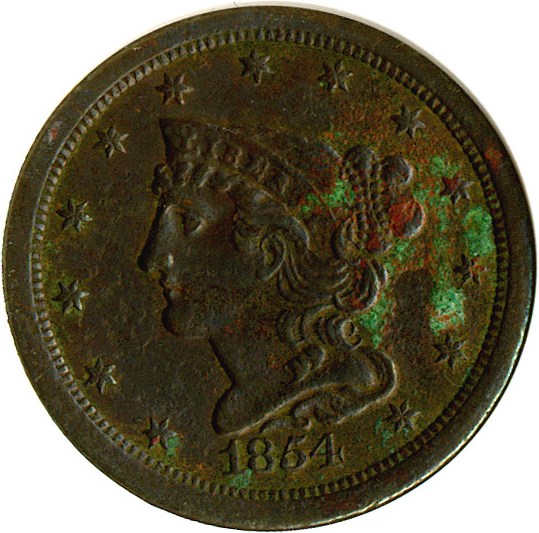 image for: 1854 1/2c  ANACS AU50 Details (Corroded)