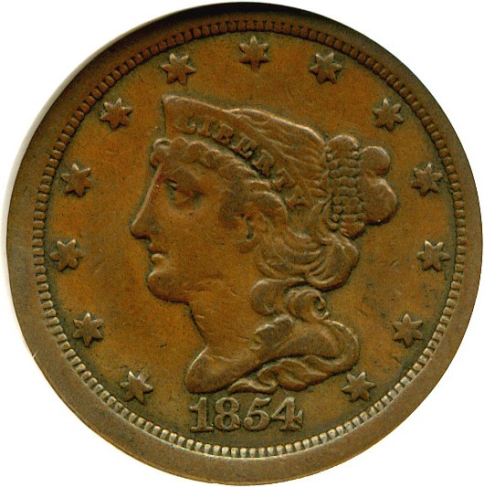 image for: 1854 1/2c  ANACS VF30 Details (Cleaned)