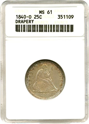 image for: 1840-O 25c Drapery ANACS MS61