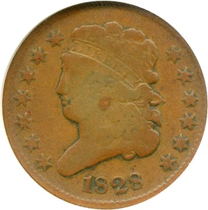 image for: 1828 1/2c 13 Stars ANACS VG-8 Details (Cleaned)