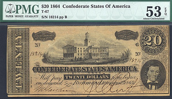 image for: Fr.T67 1864 $20 CSA PMG AU53 EPQ  [18214]