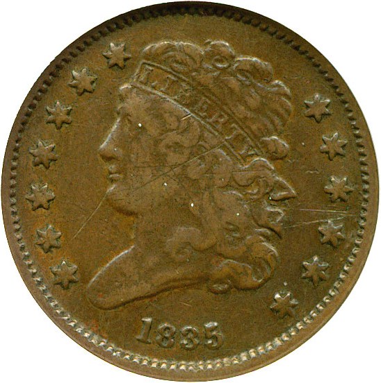 image for: 1835 1/2c  ANACS VF20 Details (Scratched)